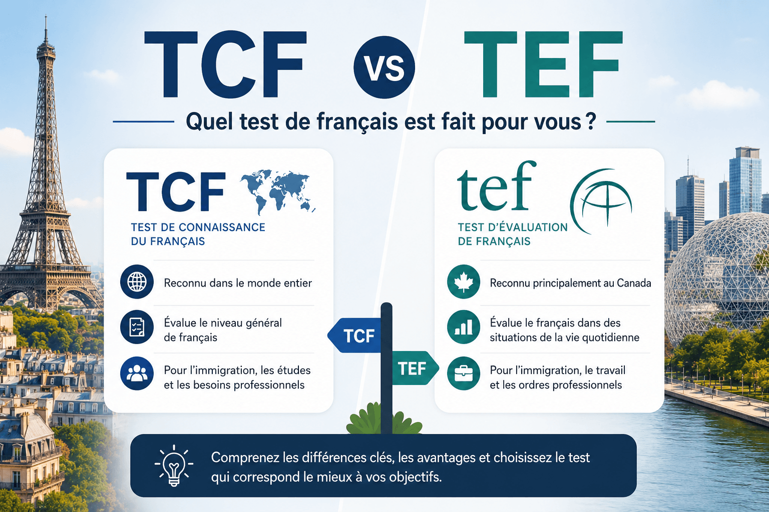 TCF ou TEF : quel test de français est fait pour vous ? Infographie comparative.